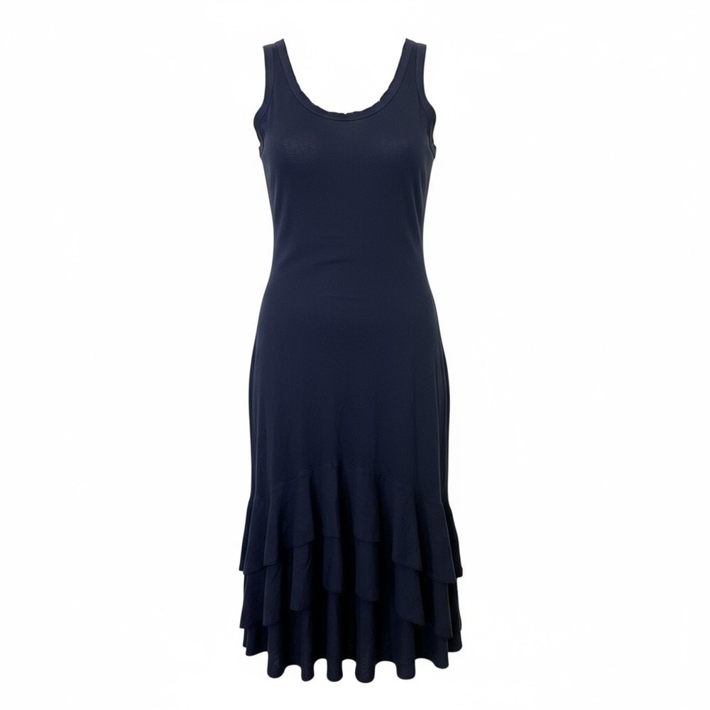 SAGA Made in Italy Ruffle Hem Midi Maxi Linen Dress Blue Size‎ S/M Quiet Luxury